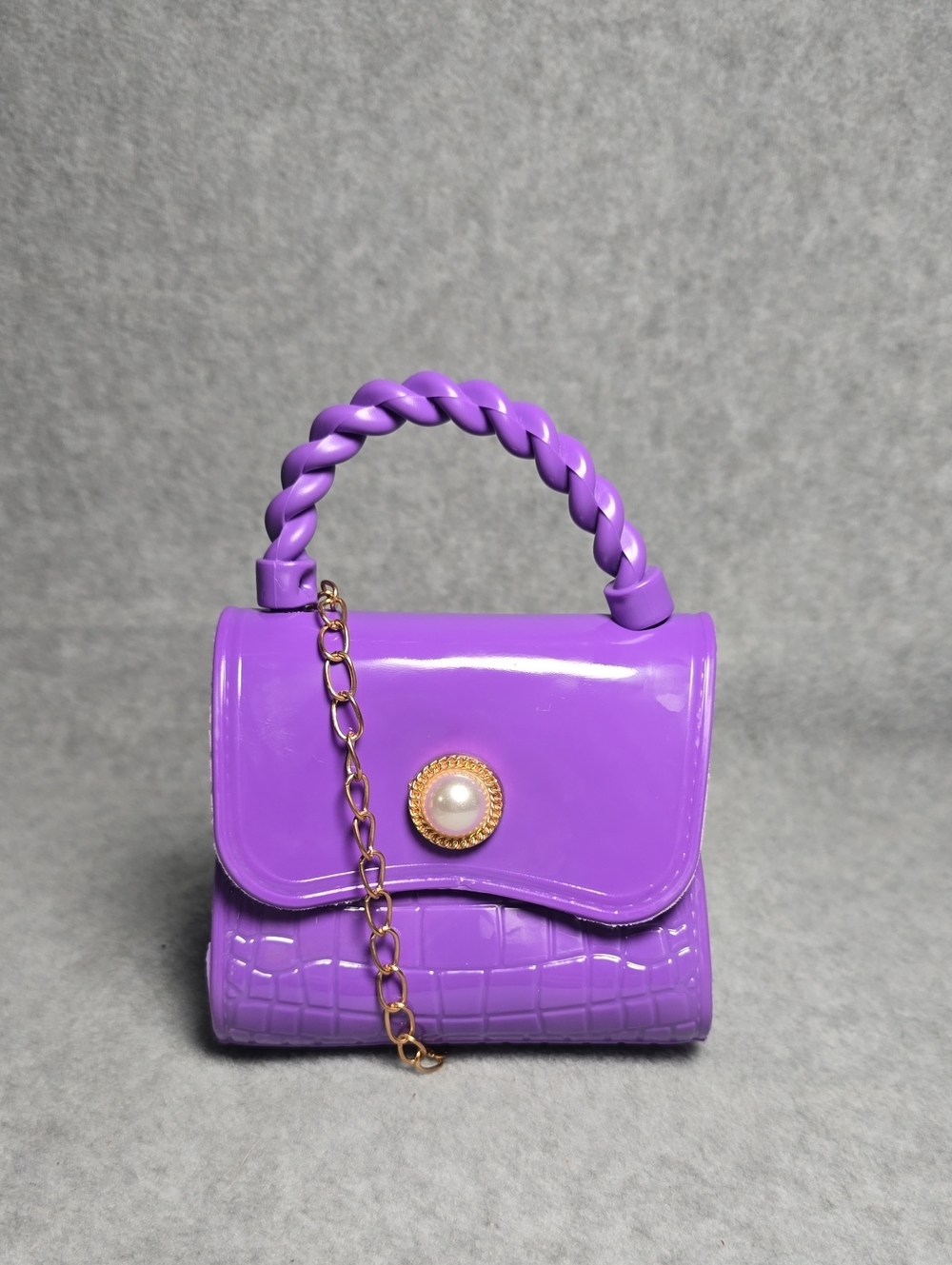 Purple PVC Jelly  Mini Top-Handle/Crossbody Bag with Pearl Accent